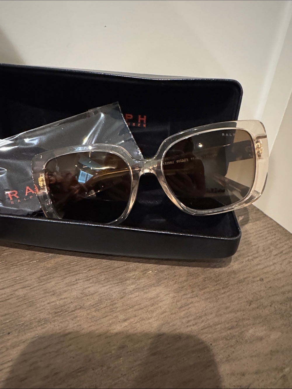 Ralph Lauren Clear Beige Frame with Brown Gradient Lens Women's Sunglasses